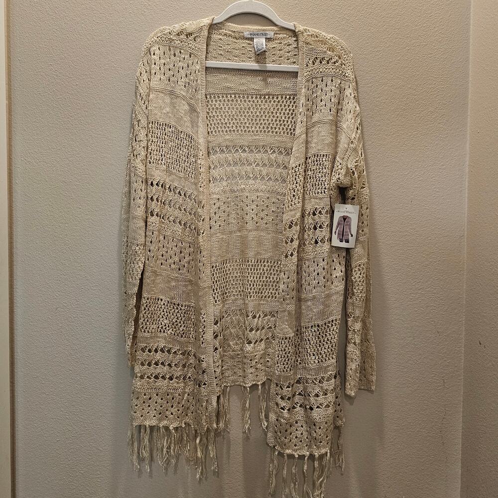 NWT 99 Jane Street Off White Fring Cardigan Size XL